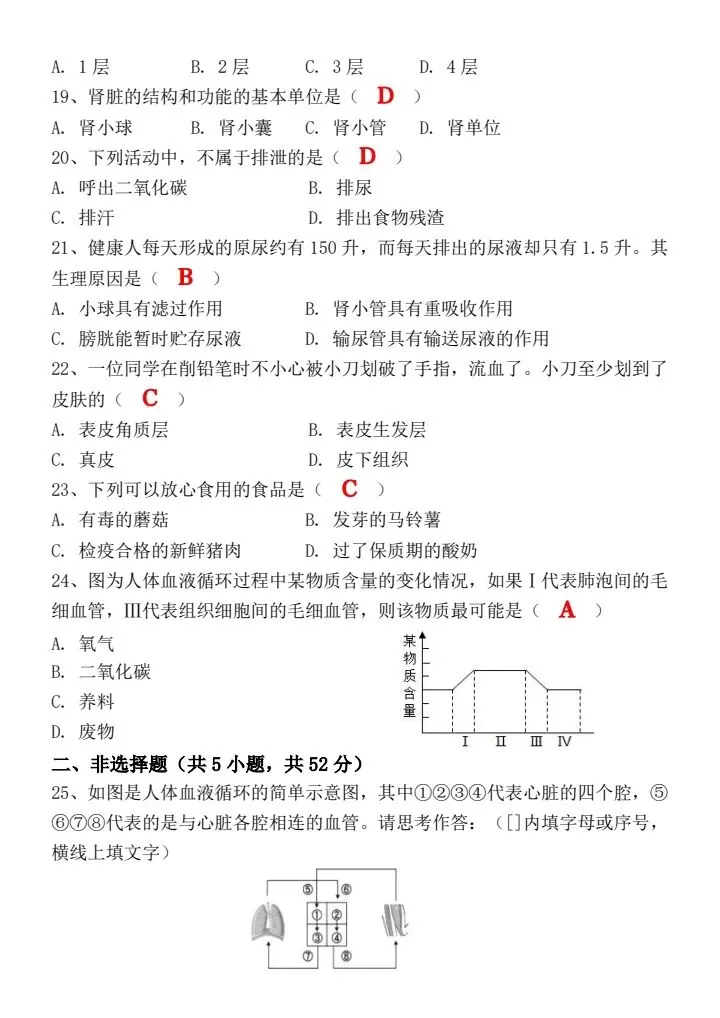 2026年春七年级下册生物《期中考试模拟真题试卷》附答案,背诵篇,完整电子版可打印! 第11张