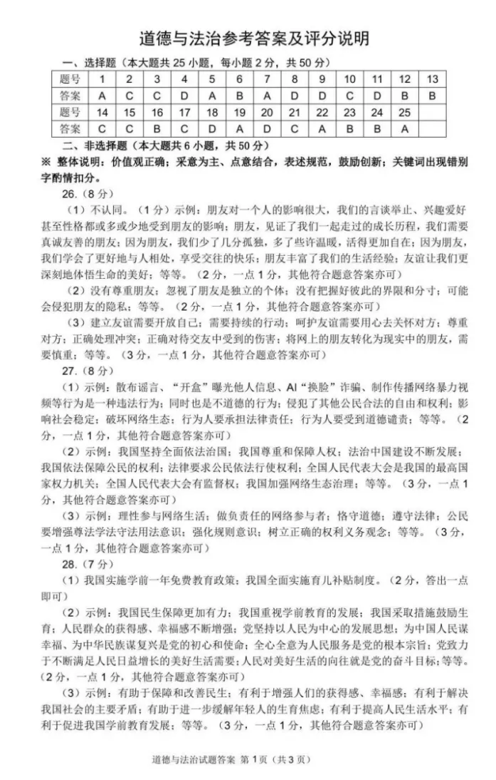 2026年4月黑龙江地区初中毕业考试道德与法治模拟试卷附答案 第9张