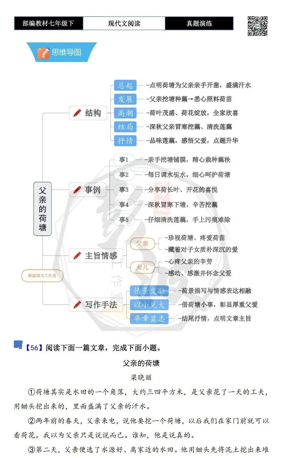 【现代文阅读-真题演练】七年级下-56-父亲的荷塘-思维导图+试题精析 第5张