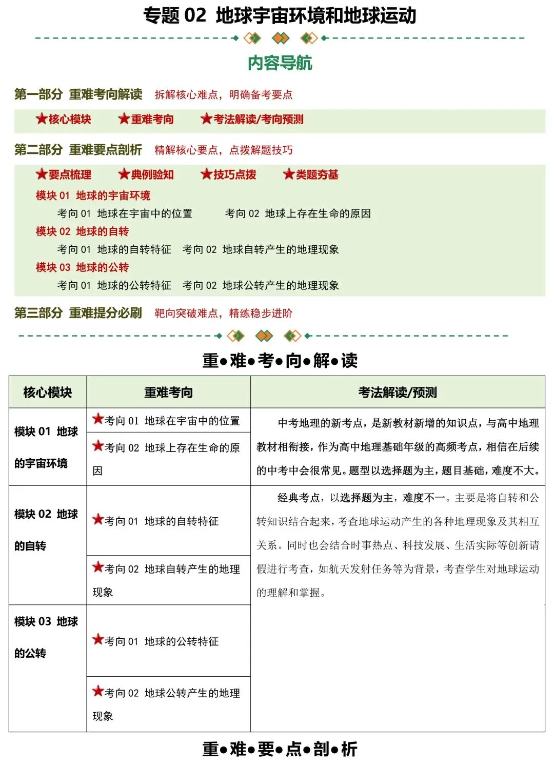 2026年中考地理二轮复习重难考向突破:地球宇宙环境和地球运动(可下载) 第2张