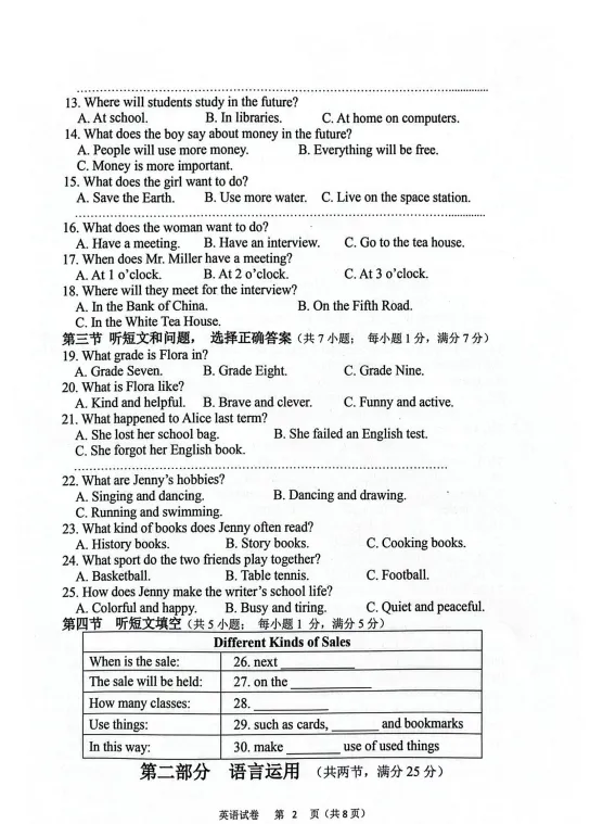 初中英语石家庄市桥西区一模试卷及答案 第11张