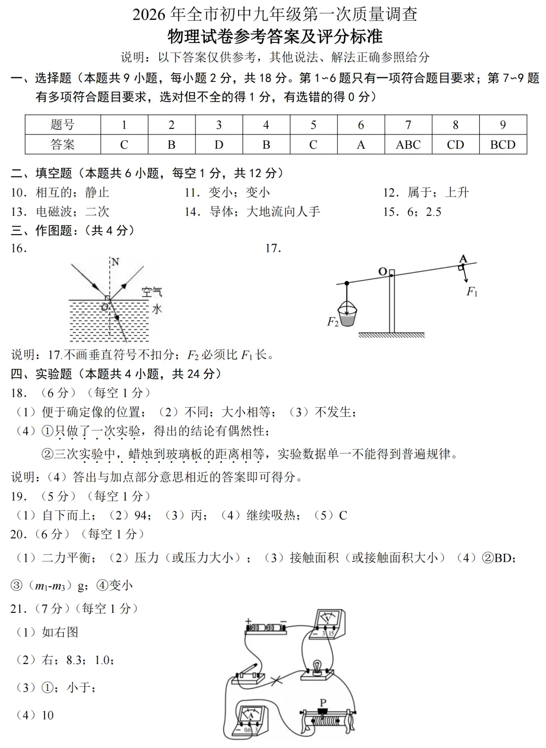 2026中考物理一模卷(附参考答案) 第9张
