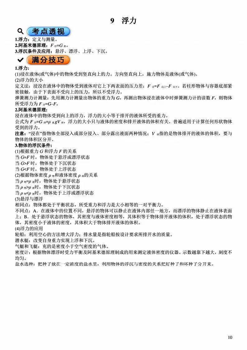 中考物理各章节知识点考点分析 第96张