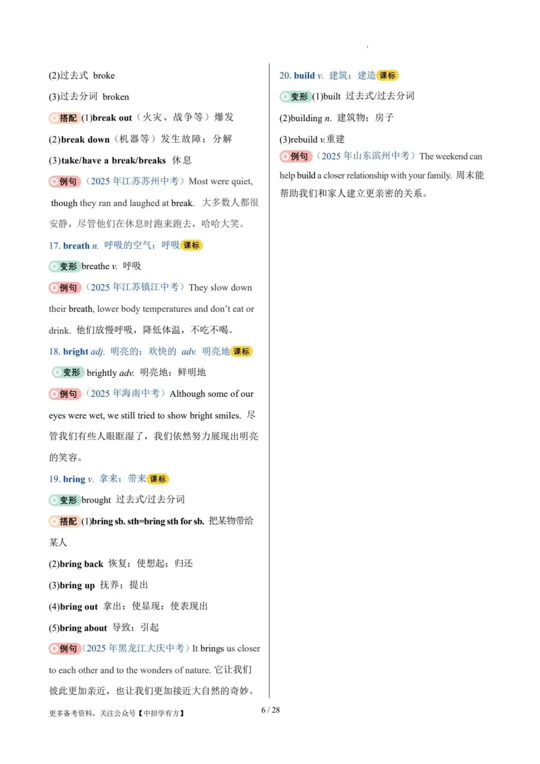 记忆+速练|2026年中考英语核心词汇变形归纳(打印背诵版) 第7张