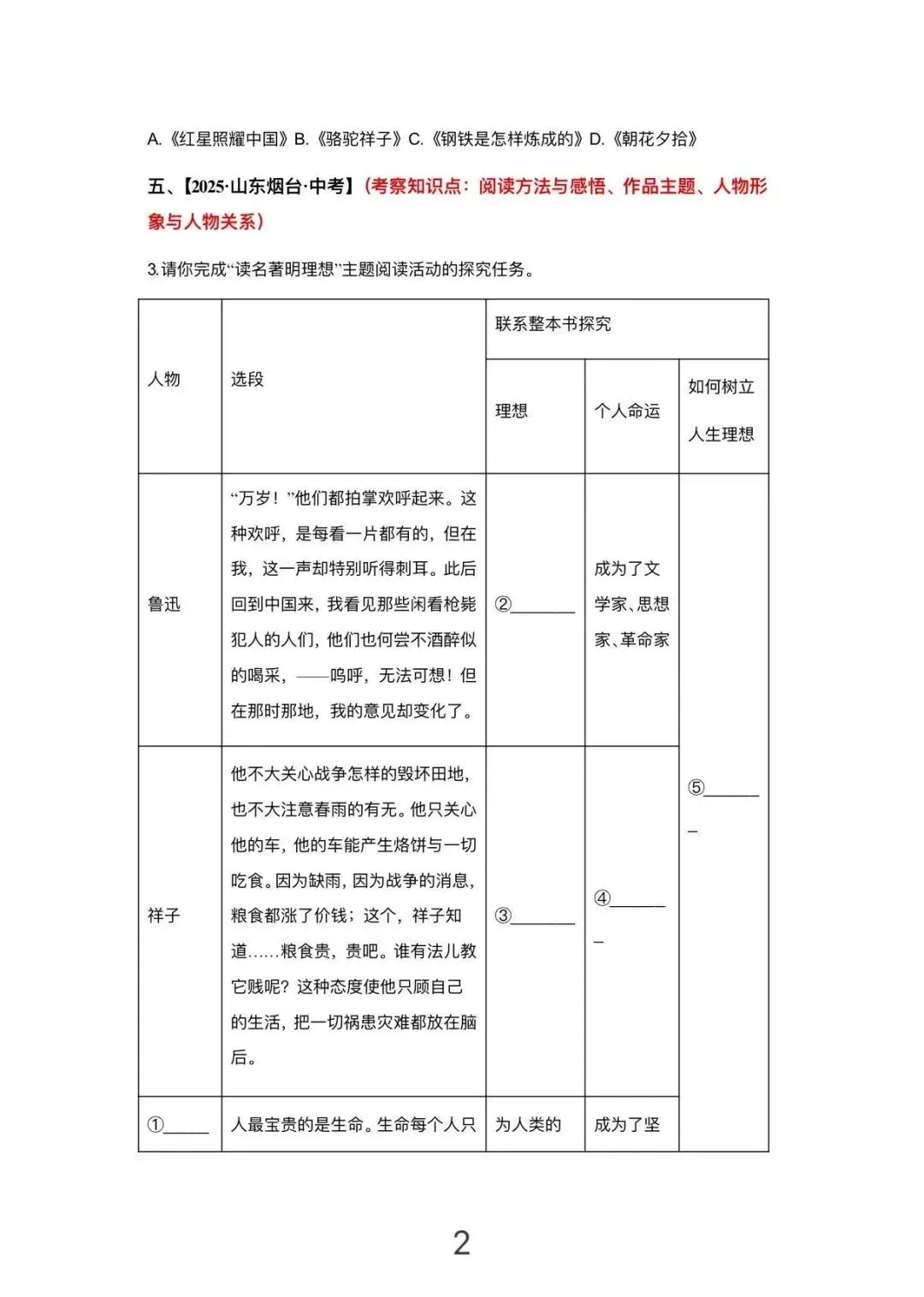 考前必练,名著骆驼祥子中考真题12道 第3张
