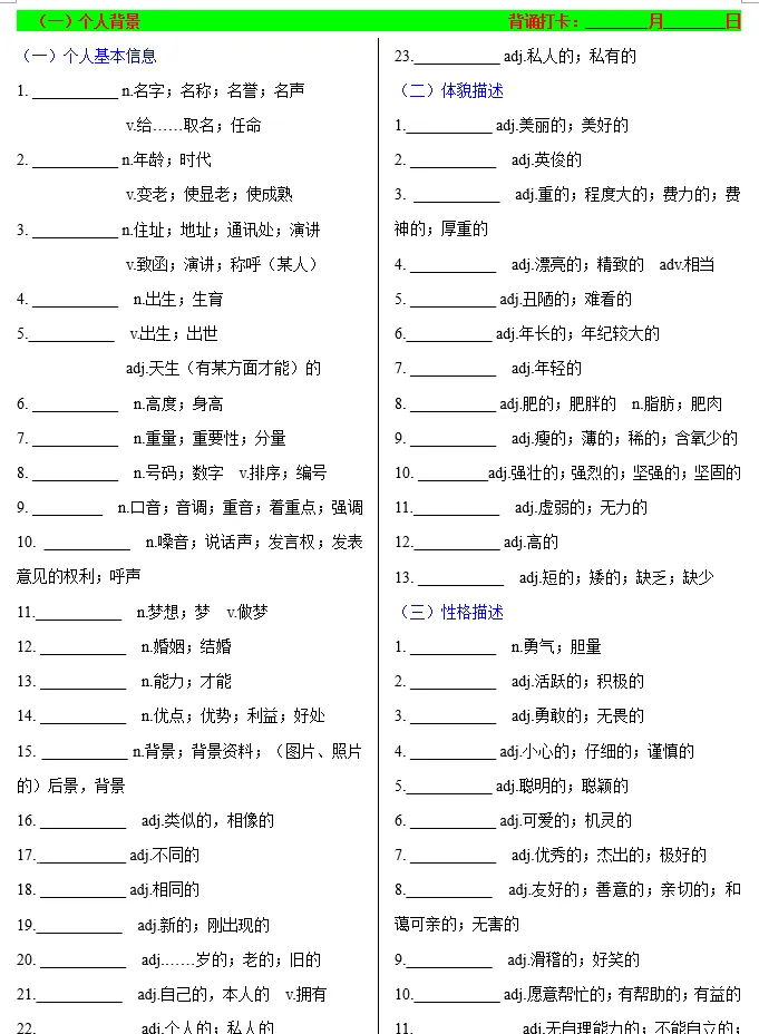 新中考热点话题词汇必备总结梳理清单(24个话题60页汇总) 第2张