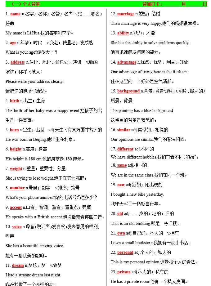 新中考热点话题词汇必备总结梳理清单(24个话题60页汇总) 第3张