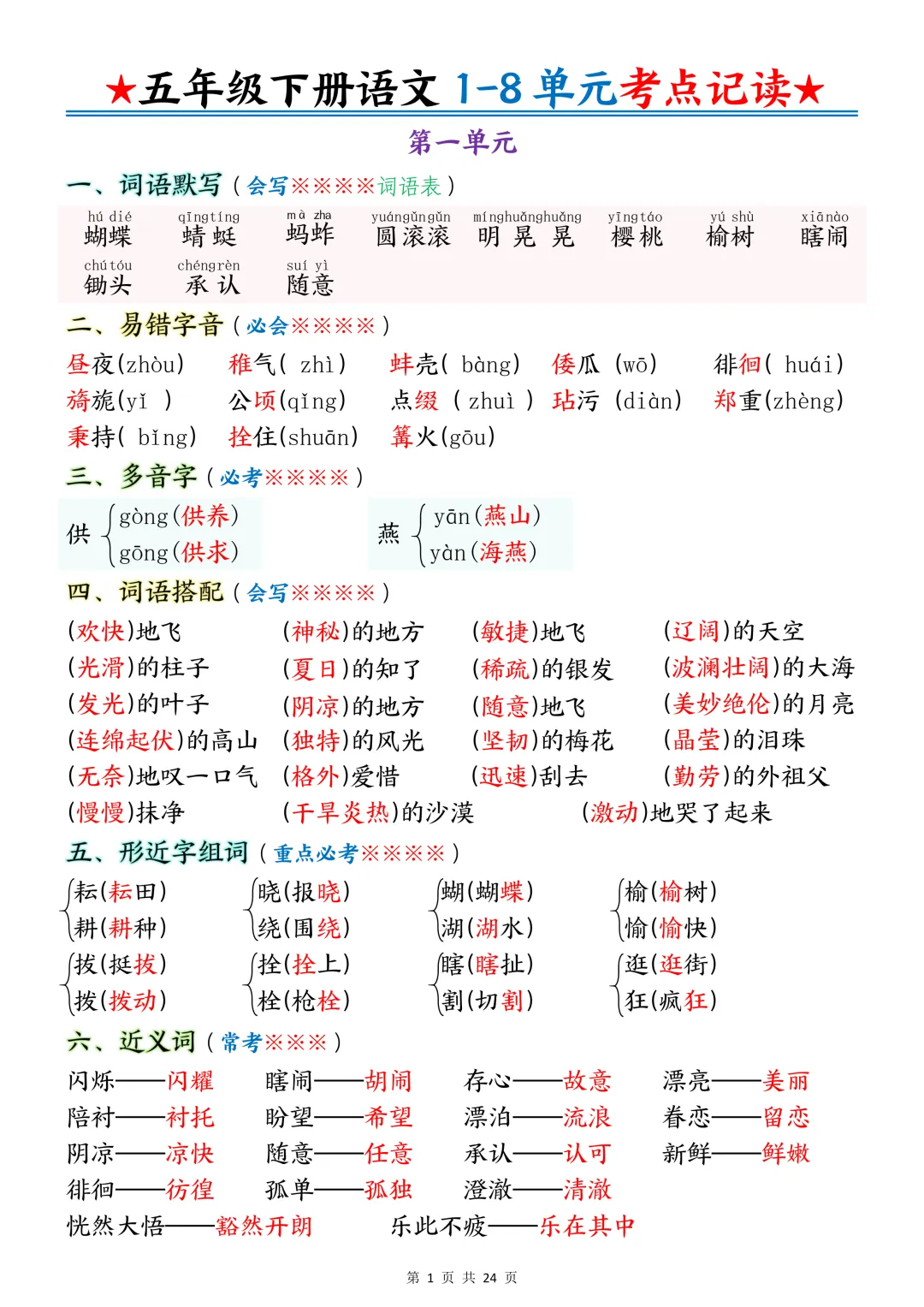 五年级期中复习试卷+模拟卷免费领! 第1张