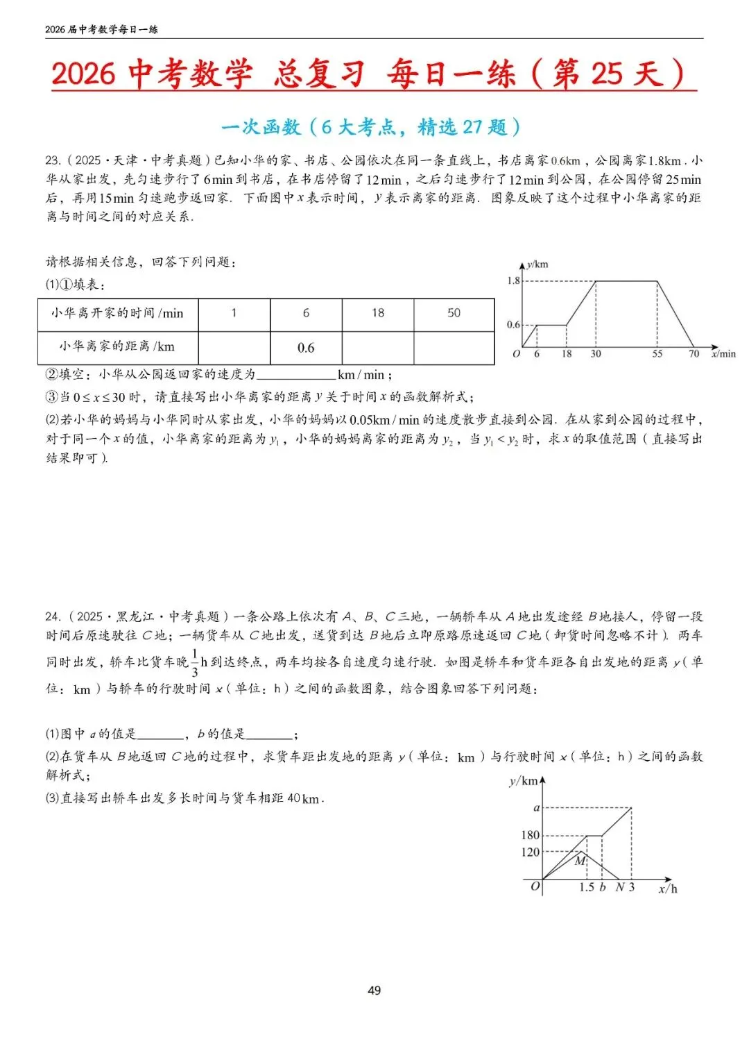 中考中档、拔高题每日一练——函数篇 第5张