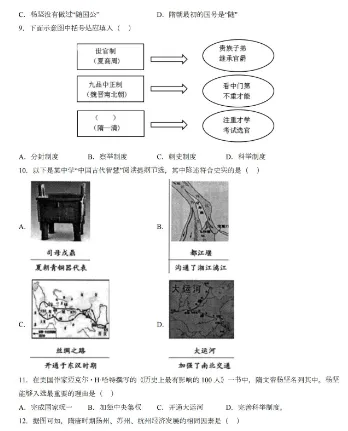 试卷 | 初中七年级下册历史同步检测卷 —— 第一课 隋朝的统一与灭亡 第2张