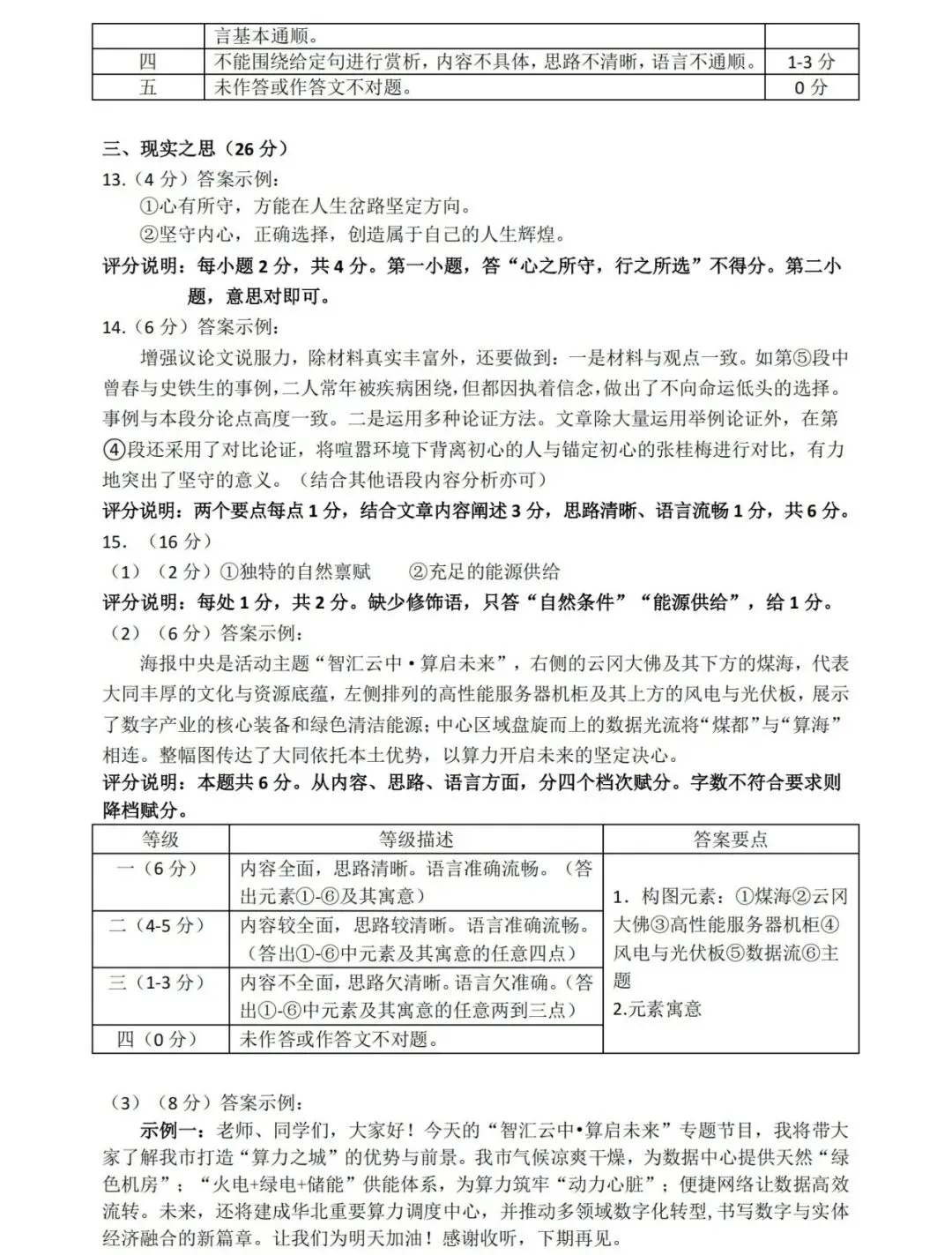 大同市2026年初中学业水平模拟考试全7学科试题和答案 第14张