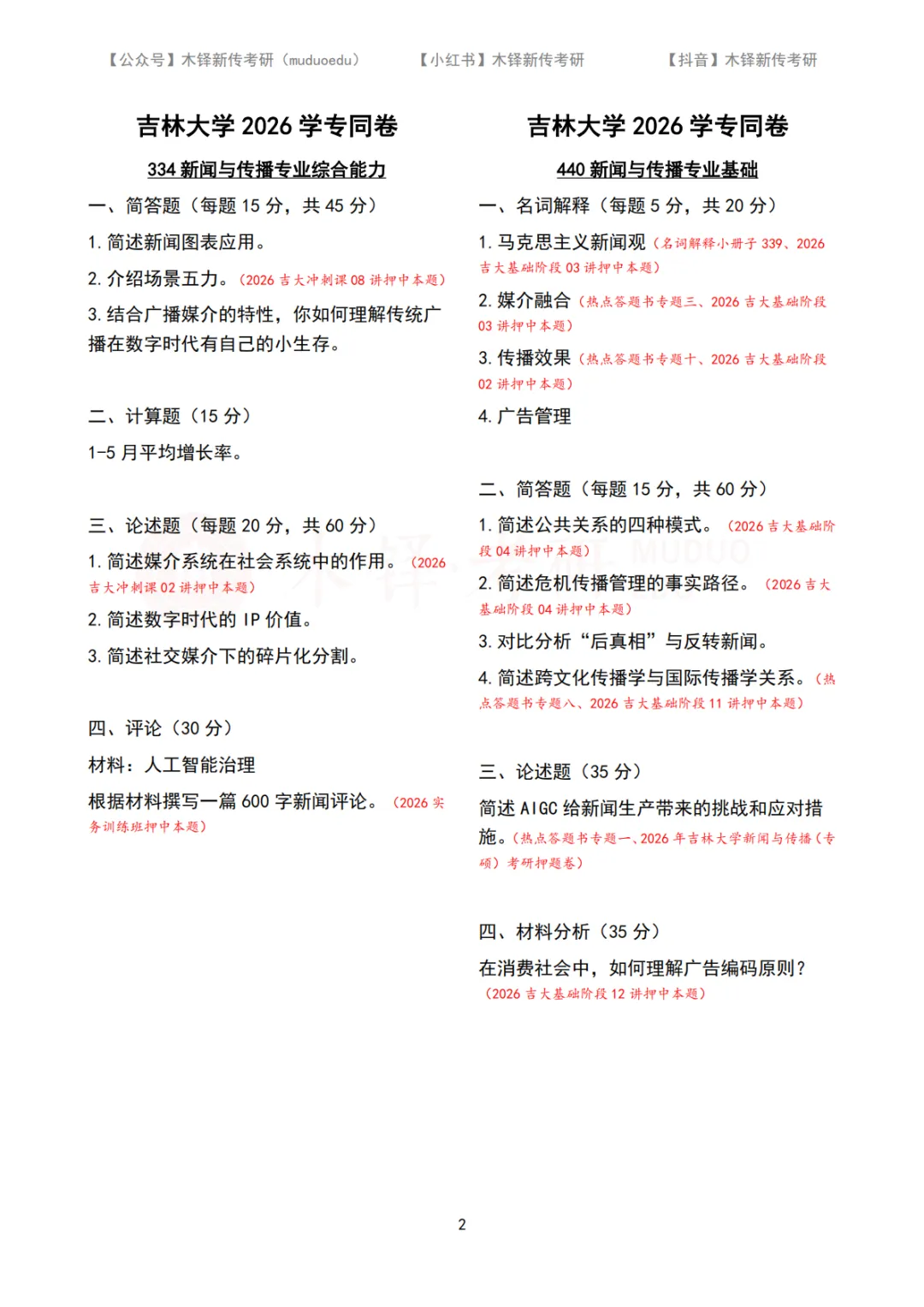 吉林大学新传考研5年真题合集|2022-2026版 第3张