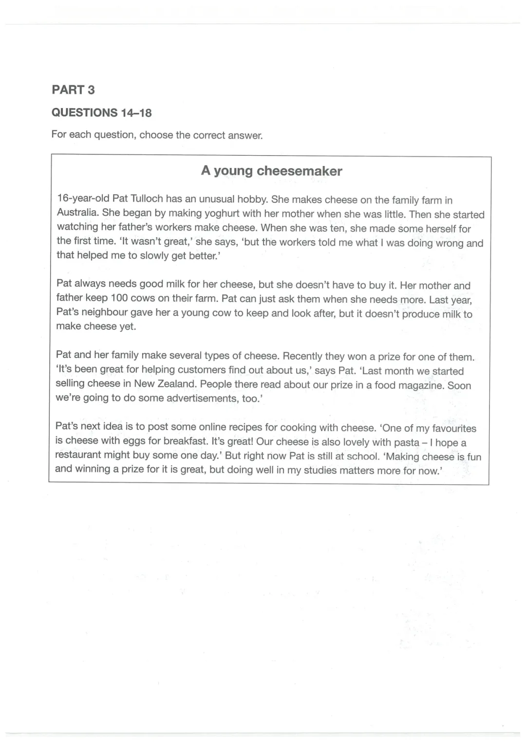 最新KET阅读与写作真题模考(1) 第6张