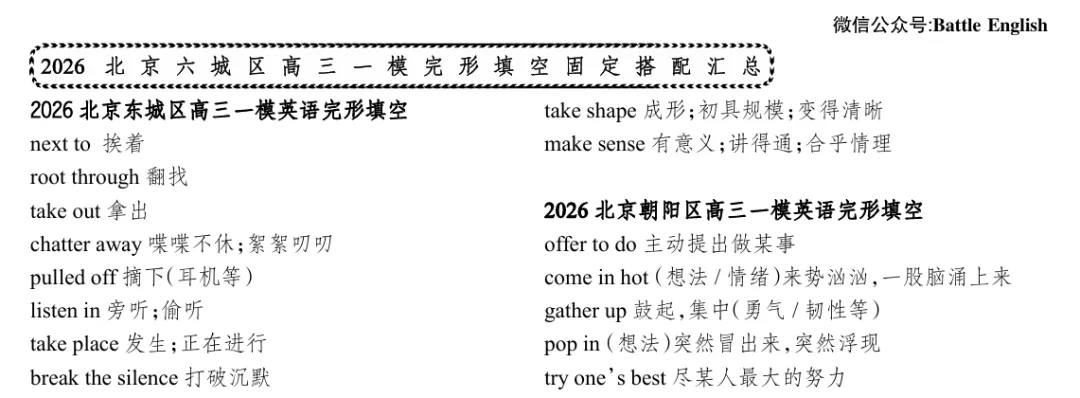 北京历年高考英语真题及模拟题完形填空固定搭配&词组&表达汇总 第2张