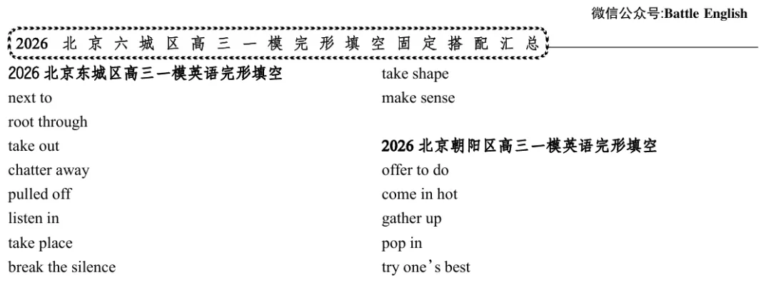 北京历年高考英语真题及模拟题完形填空固定搭配&词组&表达汇总 第3张