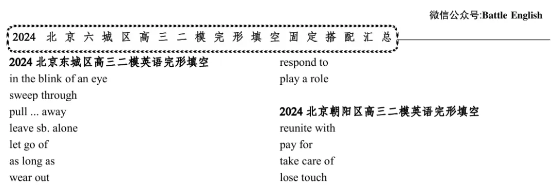 北京历年高考英语真题及模拟题完形填空固定搭配&词组&表达汇总 第11张