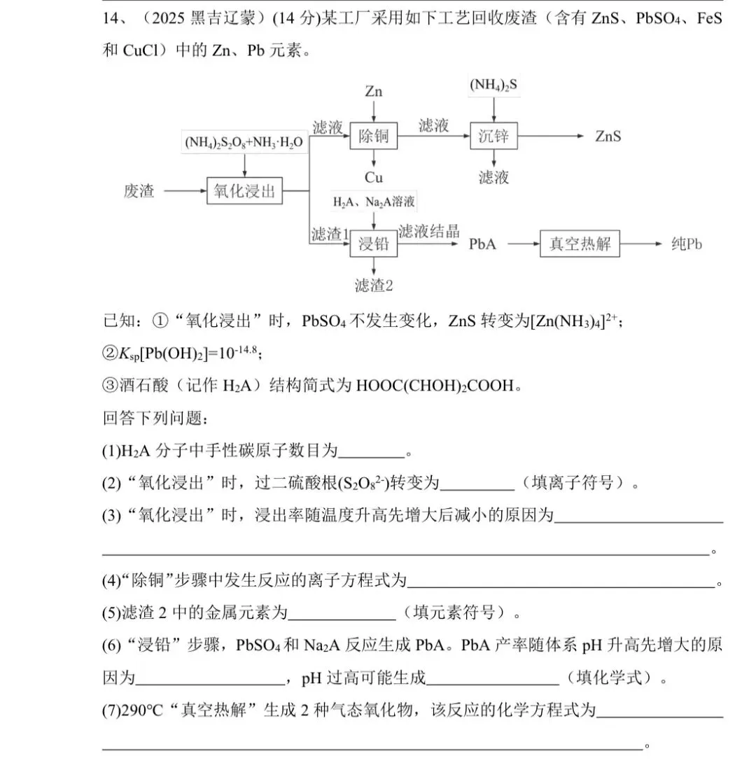 工艺流程题2025年高考真题汇编 第15张