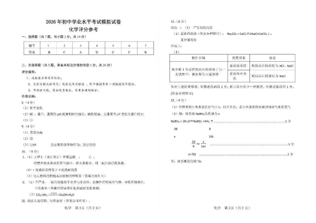 2026年4月包头市初三中考一模试卷-物理化学(含答案) 第11张
