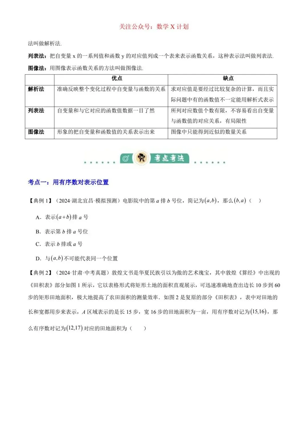 2026年中考数学常考及难考点:平面直角坐标系与函数 第5张
