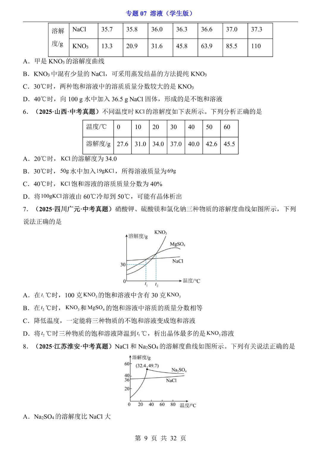 26新九年级下册化学【通用版】中考专项化学《专题07溶液带答案解析》|完整高清电子版可打印 第9张