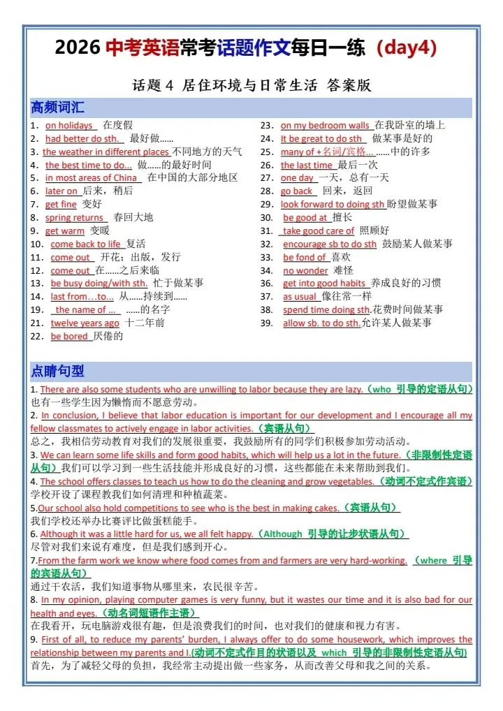 【中考英语】2026年中考英语常考话题作文每日一练18天,默写版+背诵版,完整电子版可打印! 第20张
