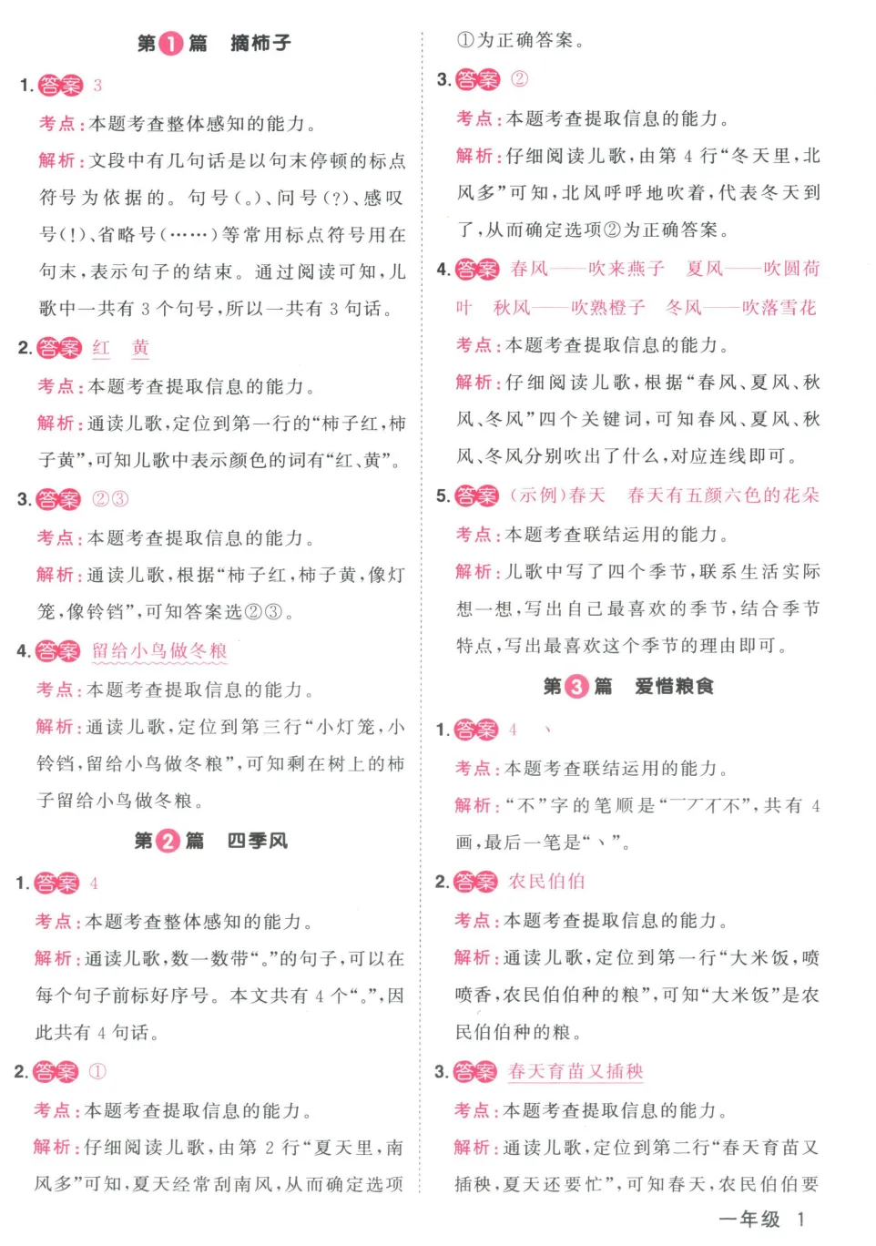 一年级语文,阅读真题80篇 第15张