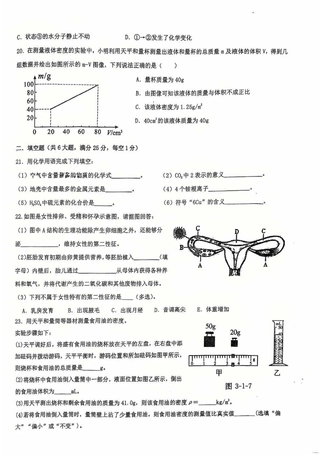2025年4月慈溪实验中学七下期中科学试卷+答案 第4张
