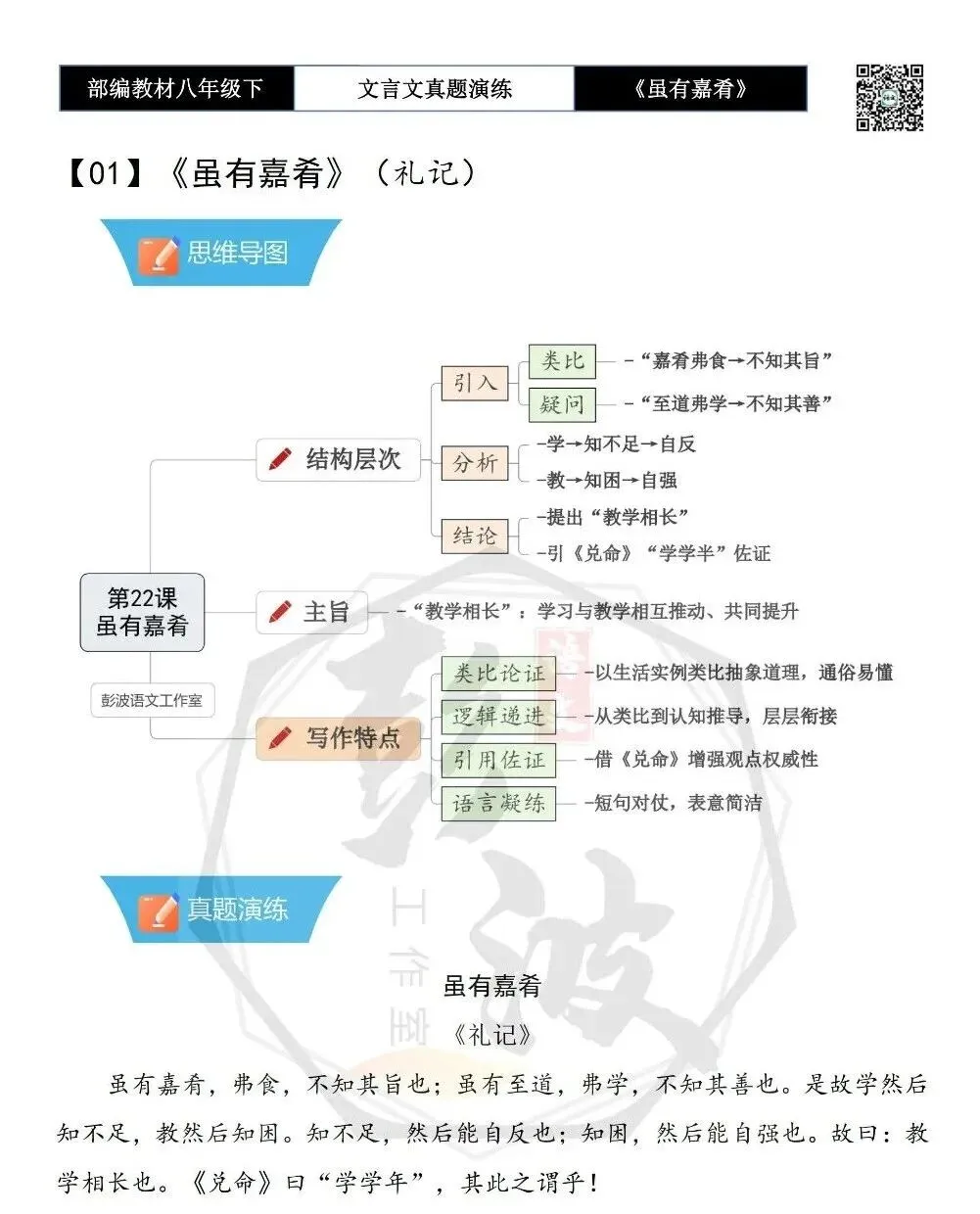 【古诗文真题演练复习】八年级下-06《虽有嘉肴》思维导图+对比阅读(20套)(5元) 第6张