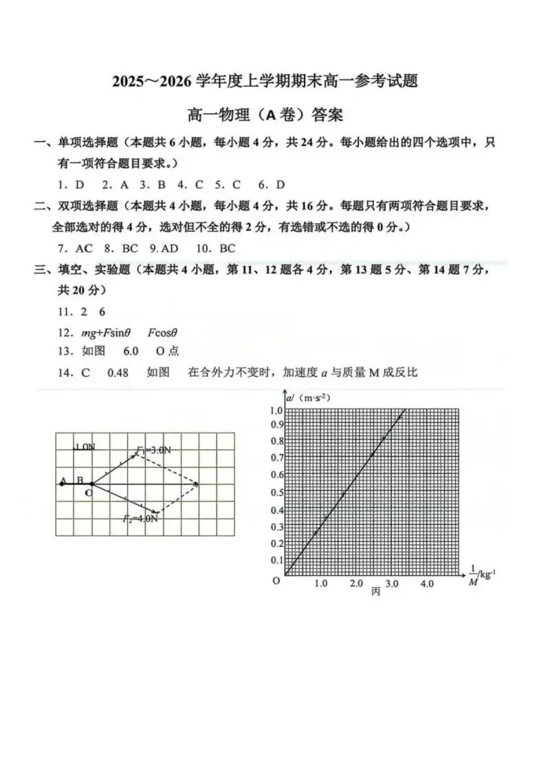 《高中试卷》福建省泉州第五中学2025-2026学年高一上学期期末考试物理(含答案) 第9张