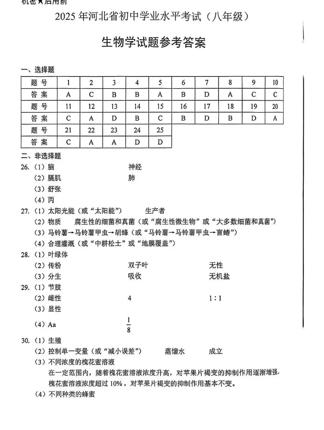 【中考真题】2025年河北省中考生物试题(八年级)含答案 第11张