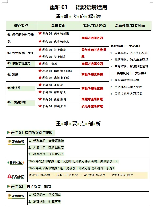 2026年中考语文二轮复习重难点专练,打印一份给孩子,考试轻松突破120分! 第2张