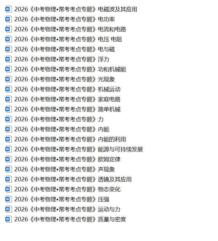 2026《中考物理常考考点专题》,可下载打印 第1张