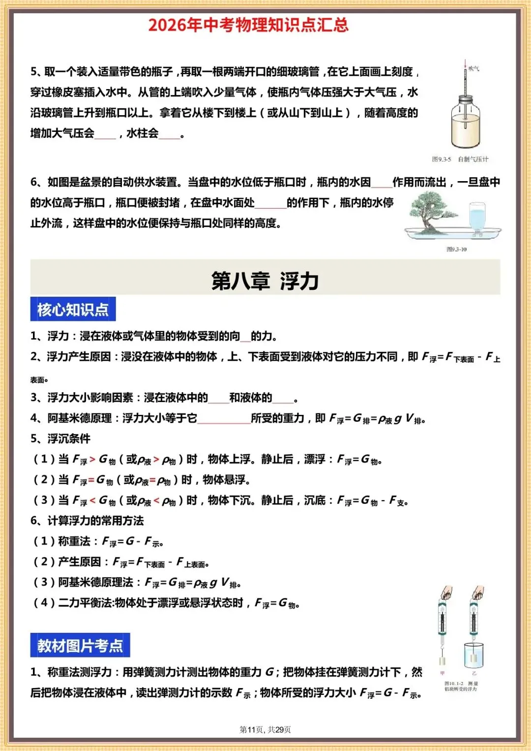 【中考物理知识点】2026年中考物理复习知识点考点总结梳理(原卷+背诵版),电子版可打印 第10张