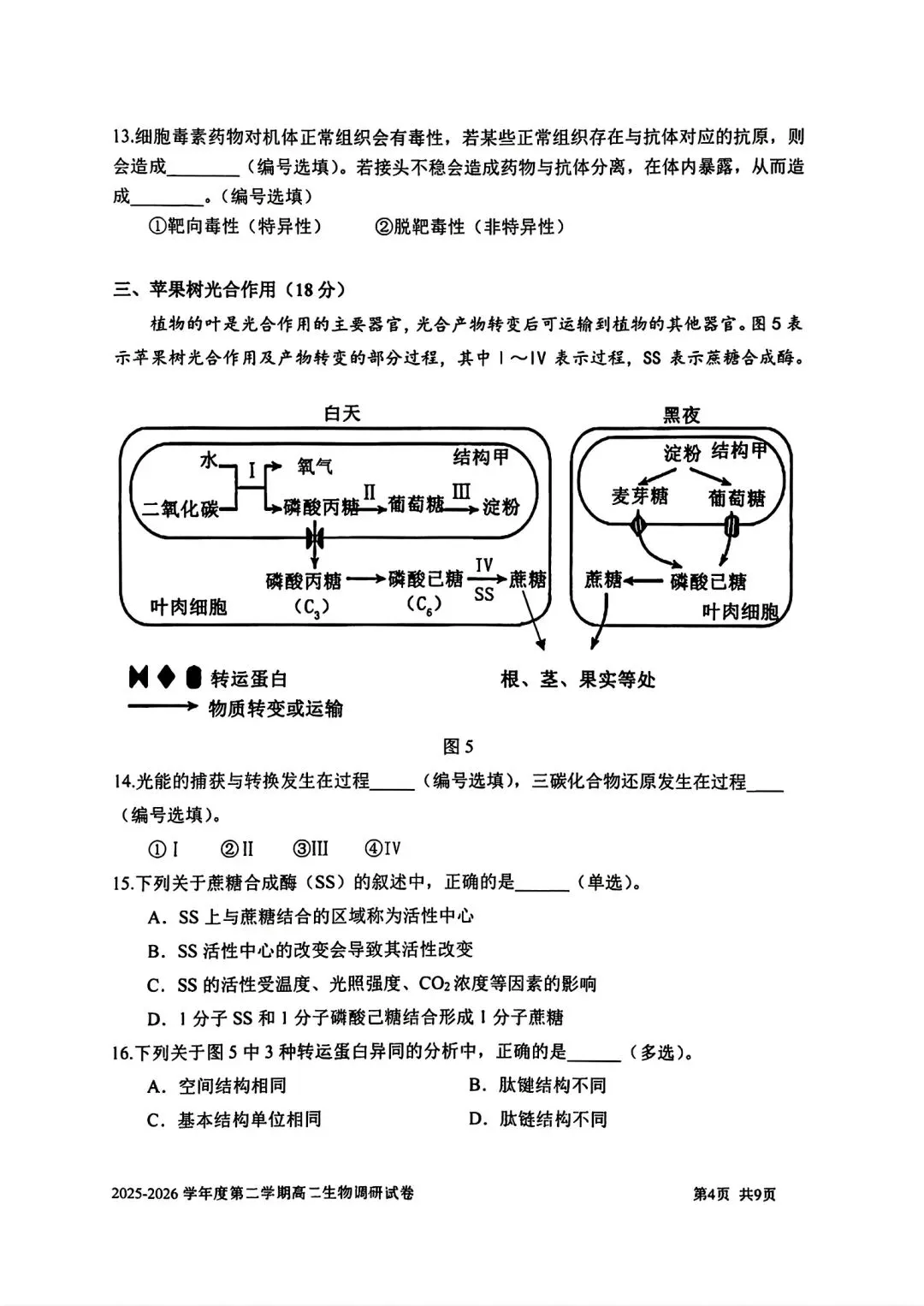 【SH高中四校八大试卷群更新】上海市上海交通大学附属中学2025-2026学年高二下学期第一次调研生物 第4张