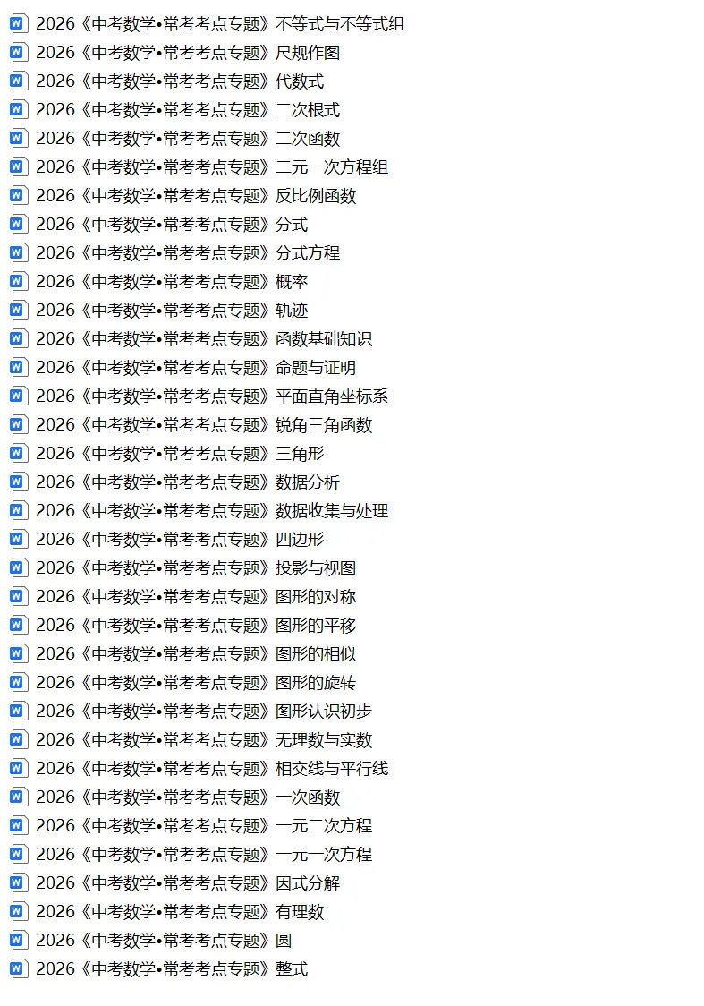 2026《中考数学常考考点专题》,可下载打印 第1张