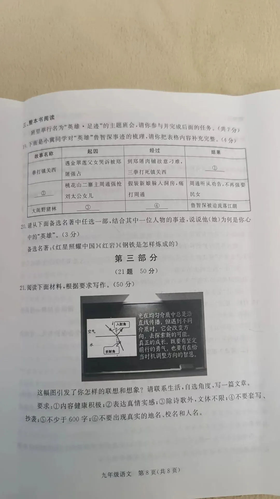 河北省张家口市初三一模语文试卷 第8张