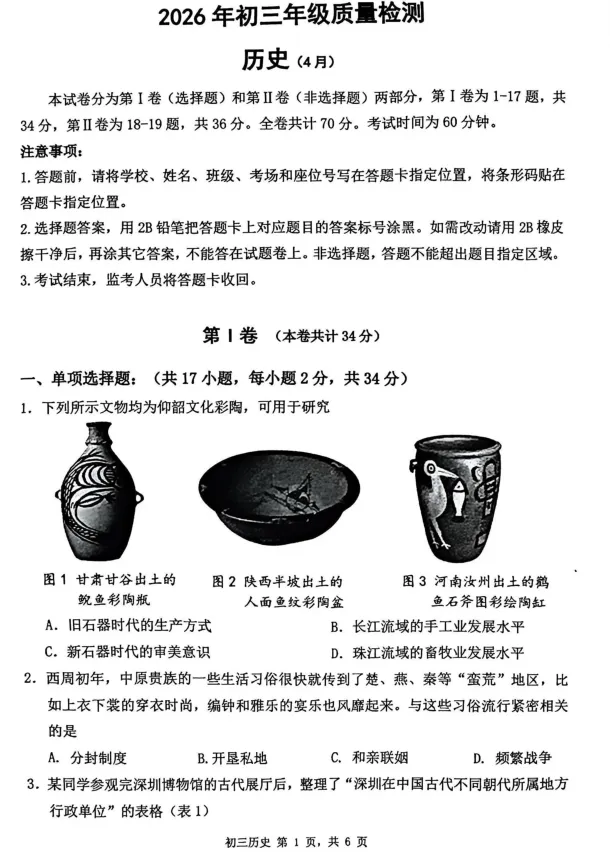 2026年深圳初三二模时间+最新模考试卷答案汇总 第9张