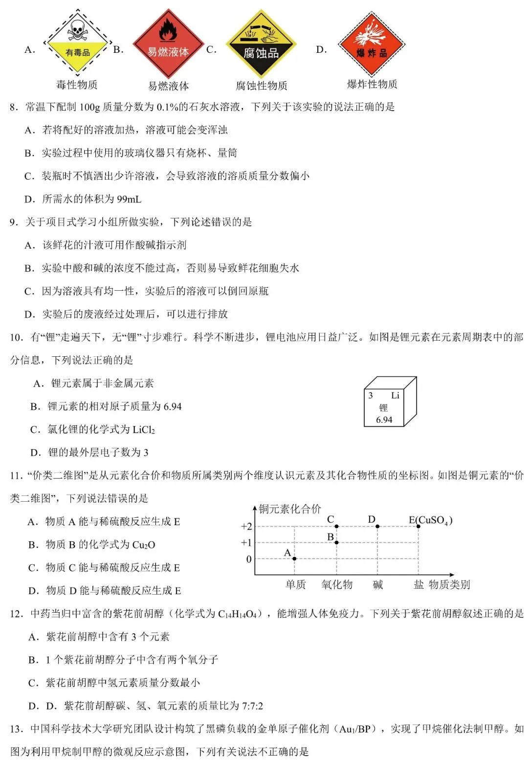 2026年汕头市校级初三化学第一次模拟试卷(含答案) 第3张