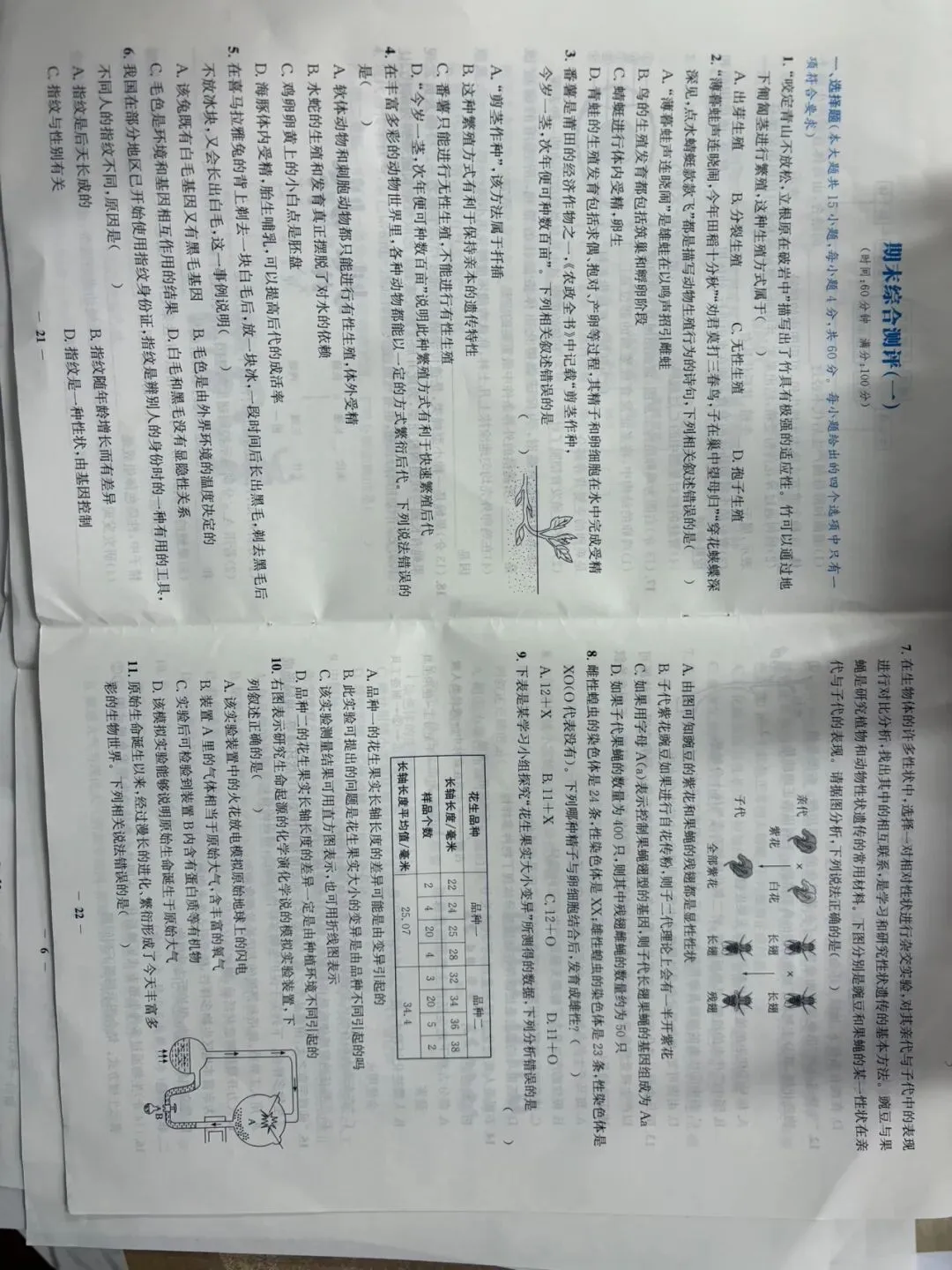 全套新人教八下生物章节试卷 第11张