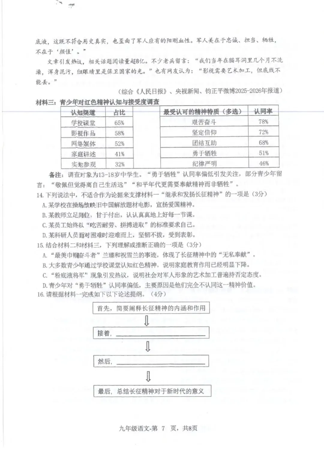 【中考语文】福州第十九中学2025-2026学年第二学期期中测试九年级语文试题 第7张