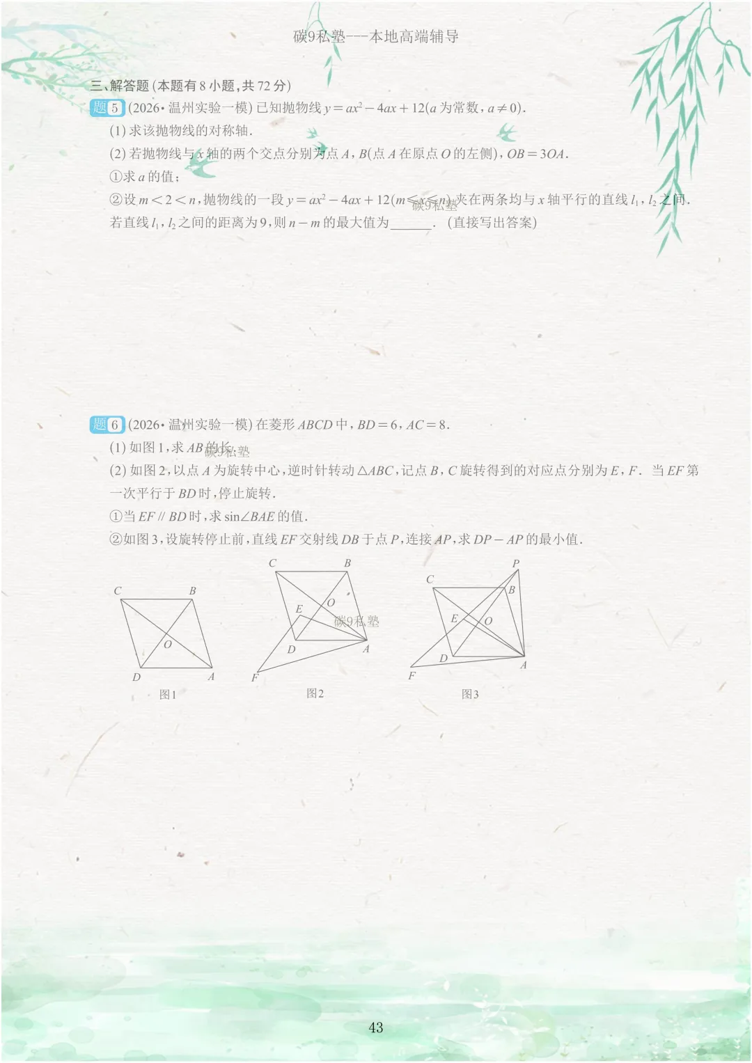 试题|2026年浙江中考一模压轴题汇编(含解析) 第43张