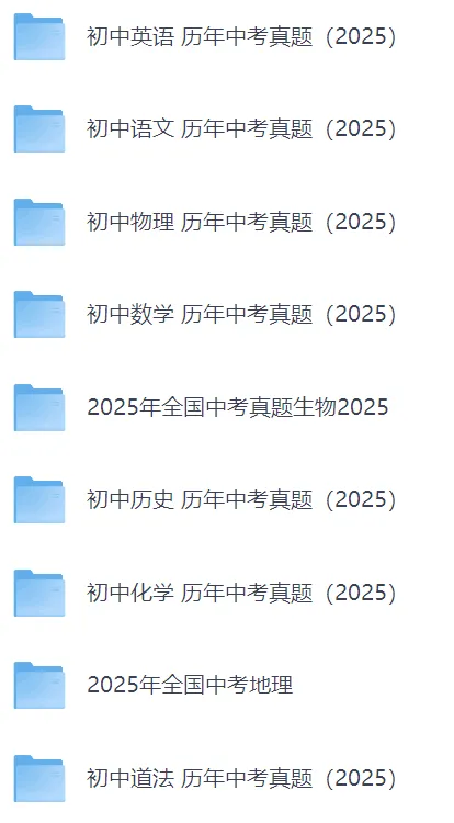 2025初中全科中考真题(网盘打包下载)语文/数学/英语/物理/化学/道法/地理/生物/历史+2013至2024历届中考下载 第3张