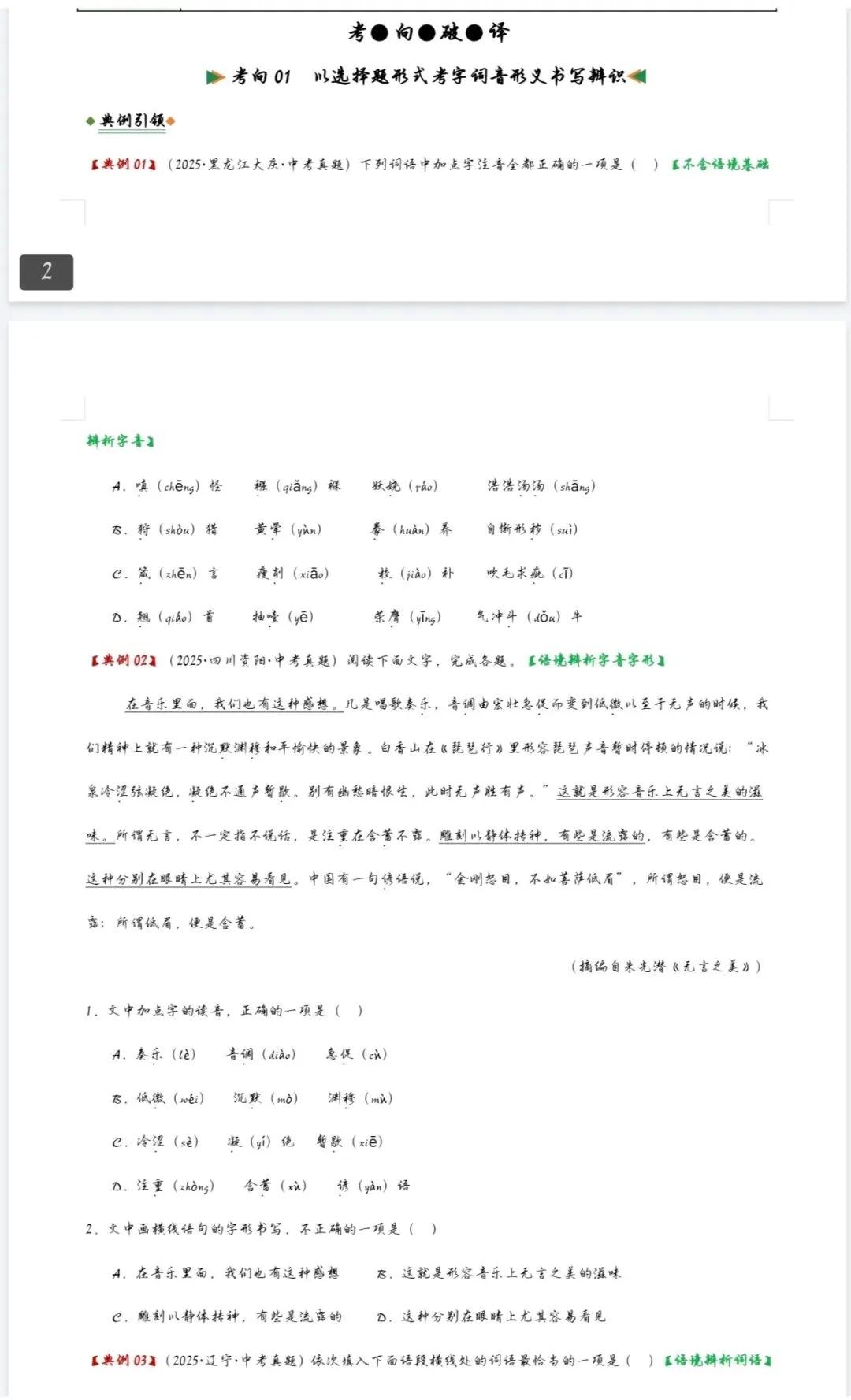 中考语文二轮复习必备,历年字音字形真题汇总!专题专项突破,刷题超省心 第2张