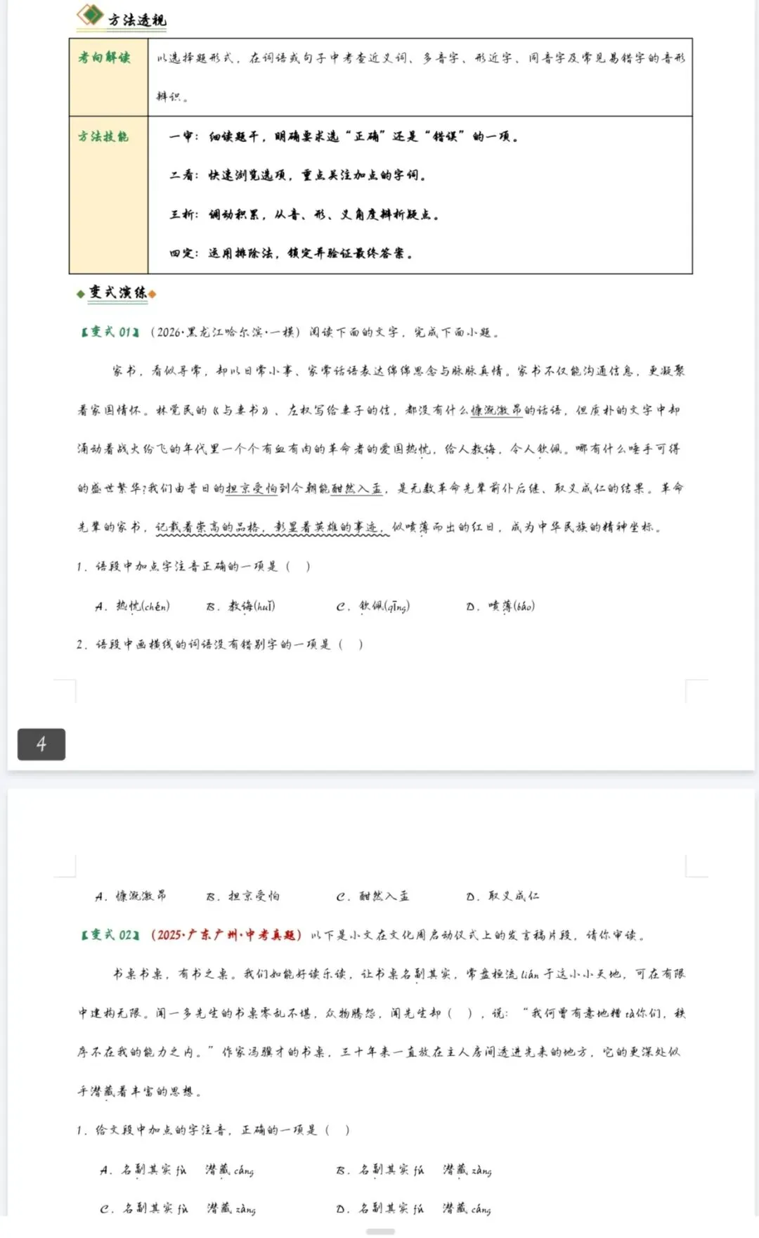 中考语文二轮复习必备,历年字音字形真题汇总!专题专项突破,刷题超省心 第3张