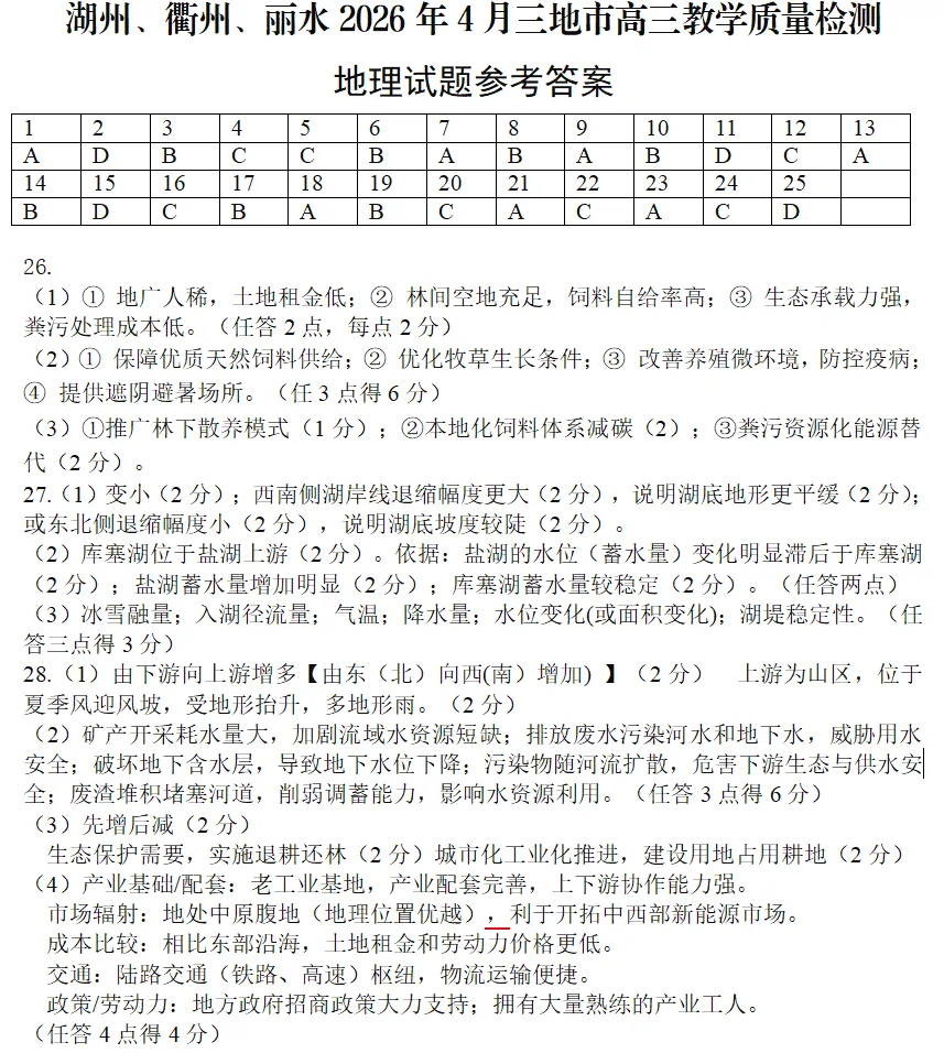 湖州、丽水、衢州高三地理二模试卷 第9张