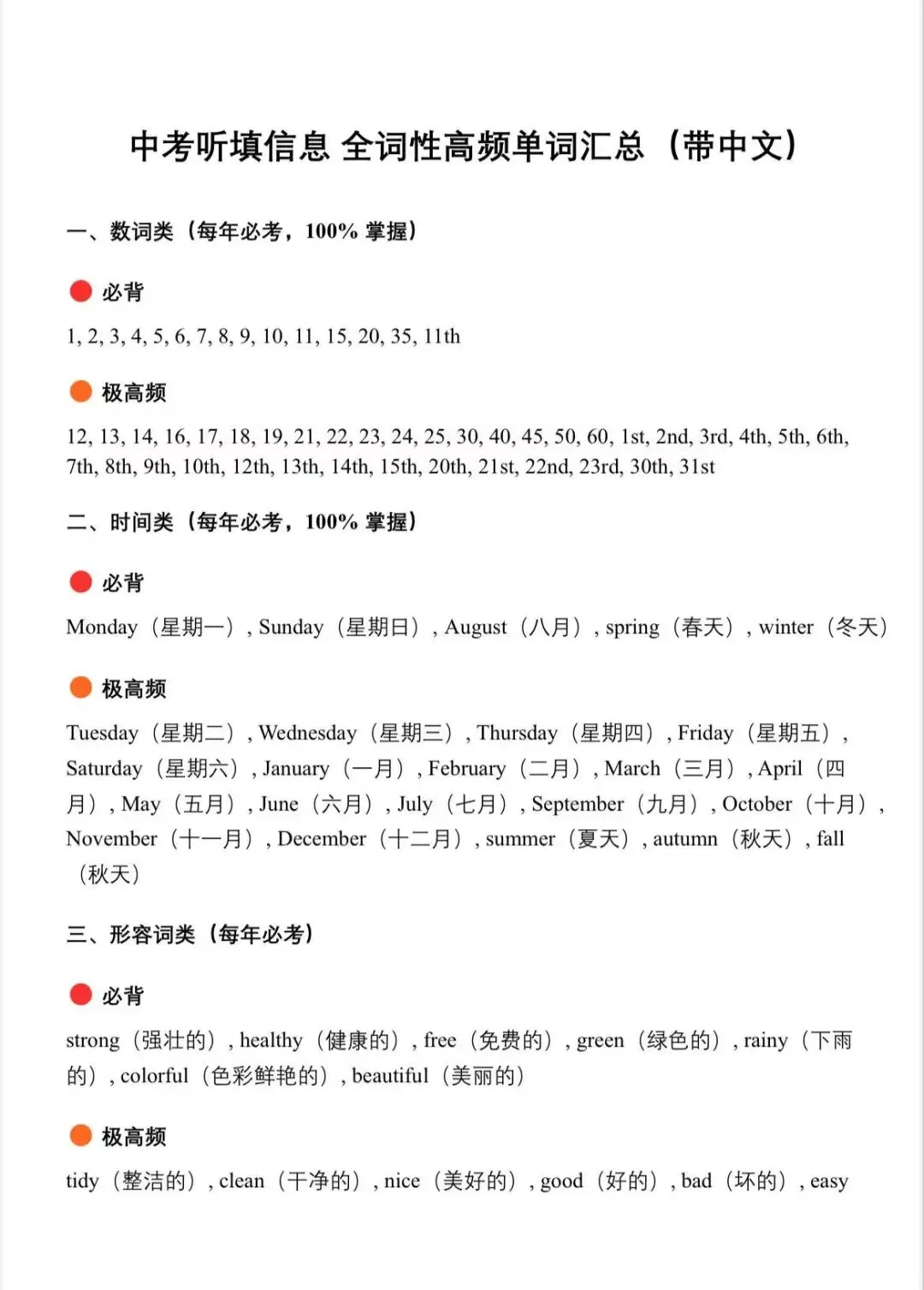 中考英语听填信息——背会这些单词就稳了(分级背诵,高效提分) 第1张