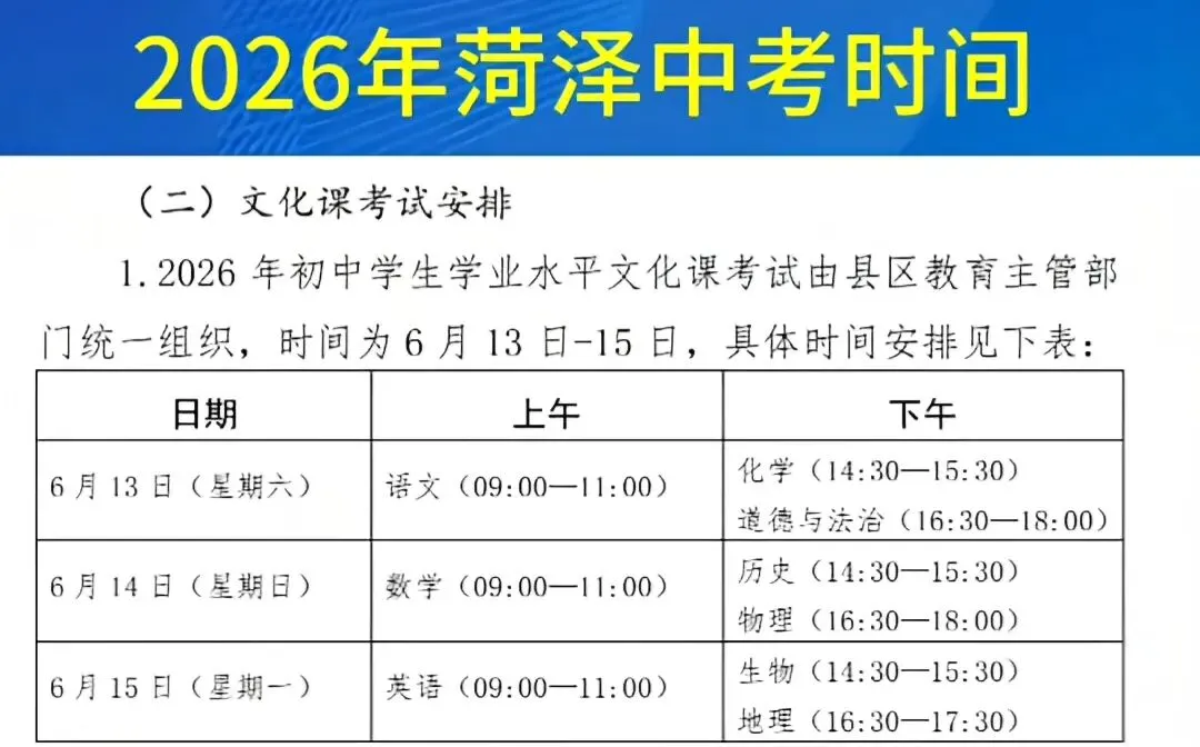 2026中考时间和录取资格线发布 第1张