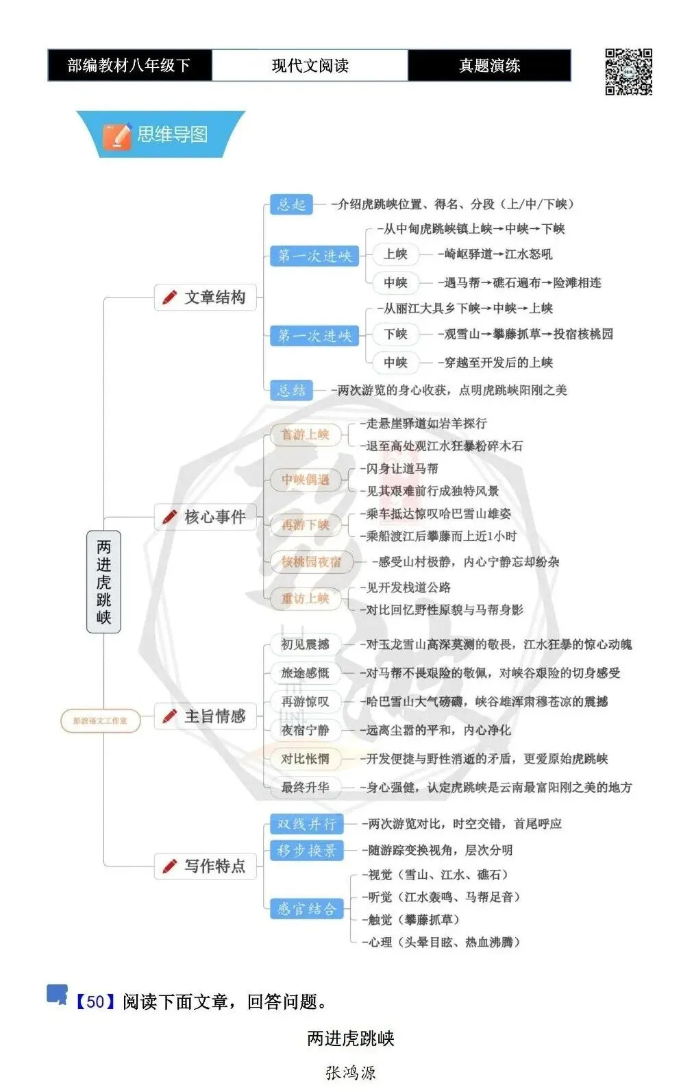 【现代文阅读-真题演练】八年级下-50-两进虎跳峡-思维导图+试题精析 第5张