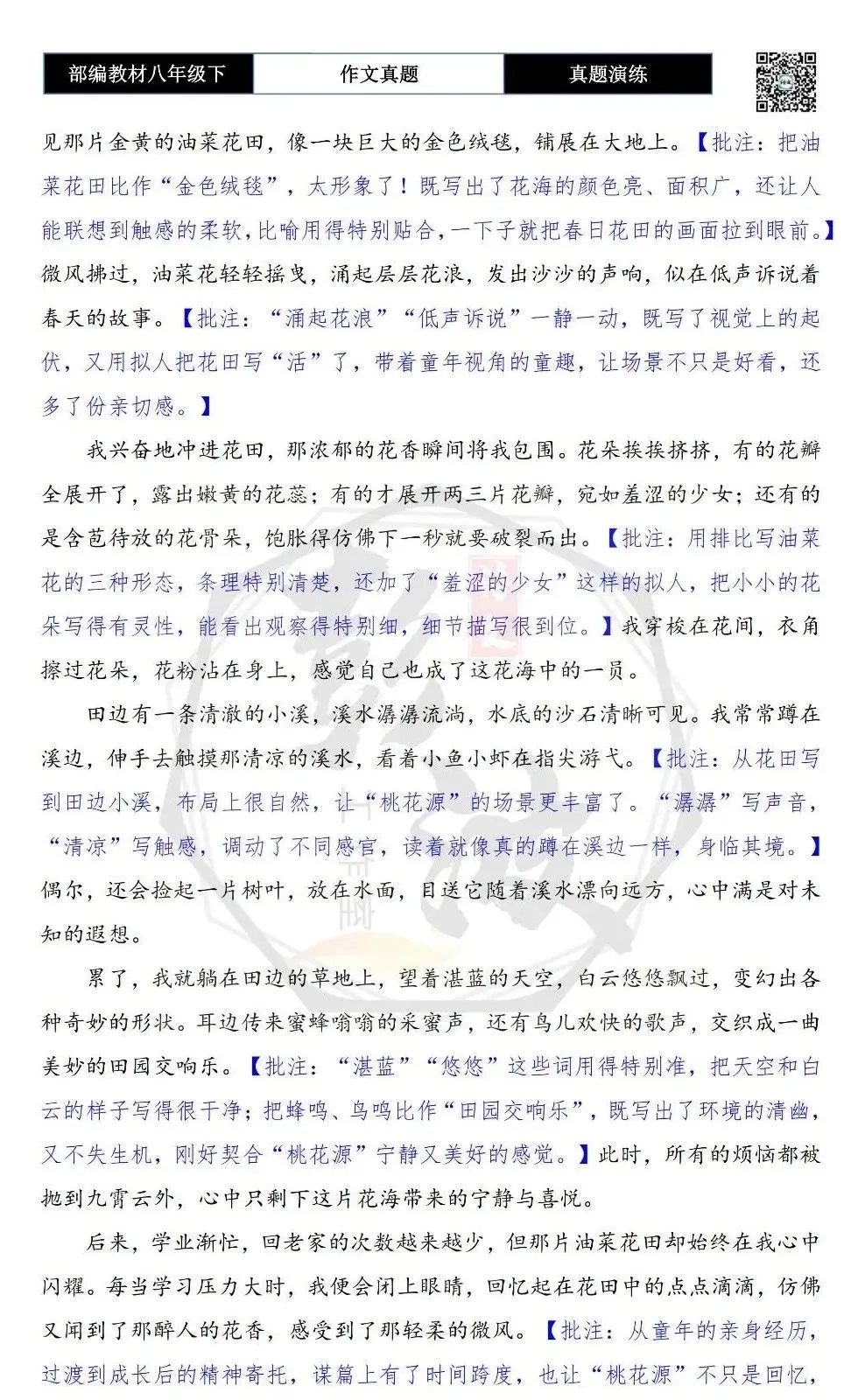 【作文-真题演练】八年级下-50-心中的桃花源-思维导图+解析+范文批注指导 第7张