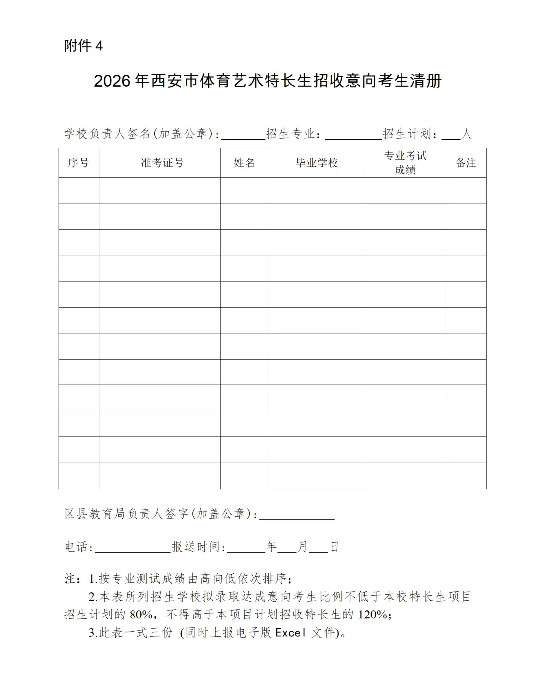 【中考特长生】2026西安中考体育艺术特长生报名审查及市级专业考试工作的通知 第4张